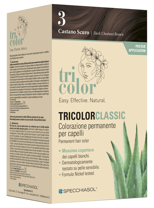 TRICOLOR CLASSIC 3 CASTANO SCURO 2 TUBI 50 ML + 2 SHAKER 50 ML + 4 BUSTINE 8 ML - Farmacia Del Monaco