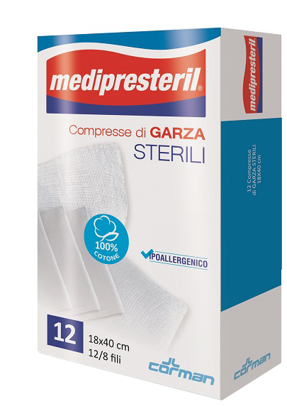 GARZA COMPRESSA MEDIPRESTERIL 12/8 FU 18X40CM 12 PEZZI - Farmacia Del Monaco