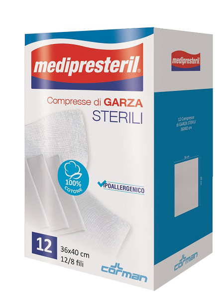 GARZA COMPRESSA MEDIPRESTERIL 12/8 FU 36X40CM 12 PEZZI - Farmacia Del Monaco