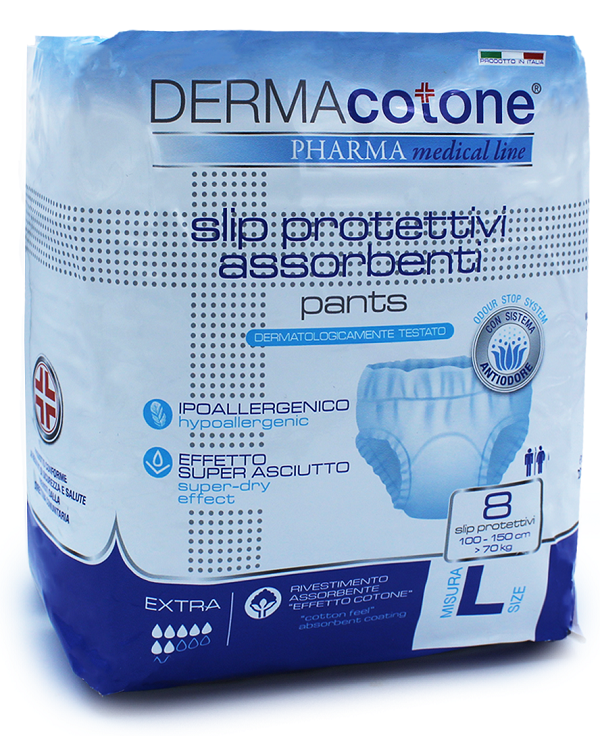 SLIP PROTETTIVO ASSORBENTE PANTS DERMACOTONE L 8 PEZZI - Farmacia Del Monaco