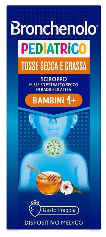 SCIROPPO BRONCHENOLO PEDIATRICO TOSSE SECCA E GRASSA DA 1 ANNO IN SU 120 ML GUSTO FRAGOLA SENZA COLORANTI ARTIFICIALI, SENZA ALCOL, SENZA OGM - Farmacia Del Monaco