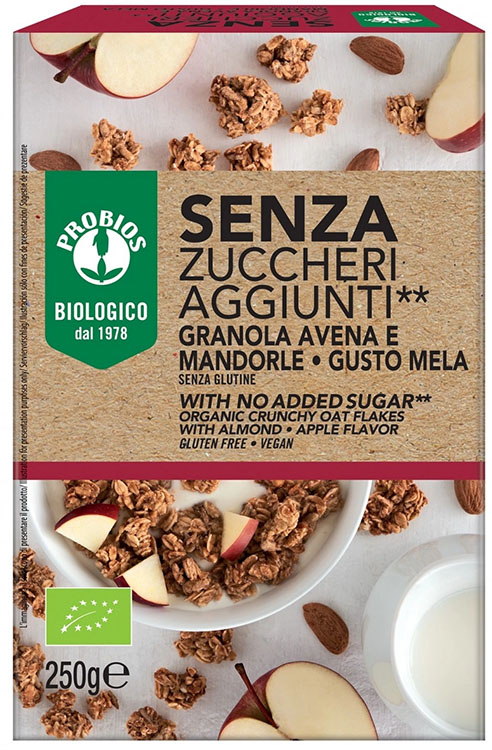 PROBIOS GRANOLA SENZA ZUCCHERI AGGIUNTI AVENA E MANDORLA E MELA SENZA GLUTINE 250 G - Farmacia Del Monaco