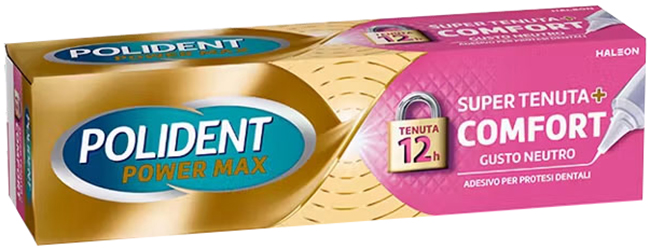 CREMA ADESIVA PROTESI DENTALI POLIDENT POWER MAX SUPER TENUTA+COMFORT 40 G - Farmacia Del Monaco