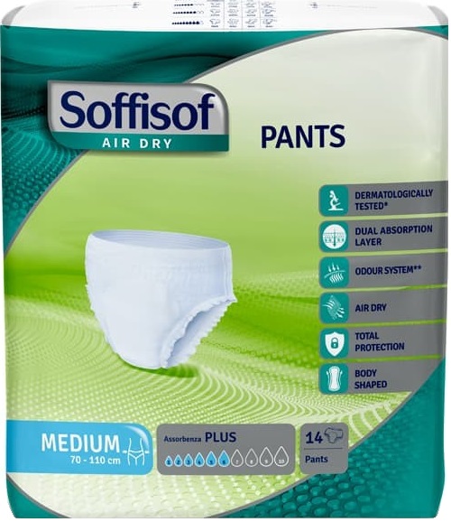 PANNOLONE PER INCONTINENZA SOFFISOF AIR DRY PANTS PLUS LARGE 14 PEZZI - Farmacia Del Monaco