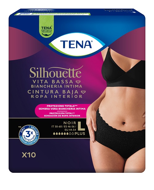 PANNOLONE A MUTANDINA ASSORBENTE TENA SILHOUETTE NOIR L VITA BASSA 10 PEZZI - Farmacia Del Monaco