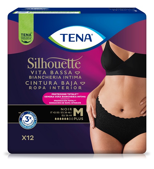 PANNOLONE A MUTANDINA ASSORBENTE TENA SILHOUETTE NOIR M VITA BASSA 12 PEZZI - Farmacia Del Monaco