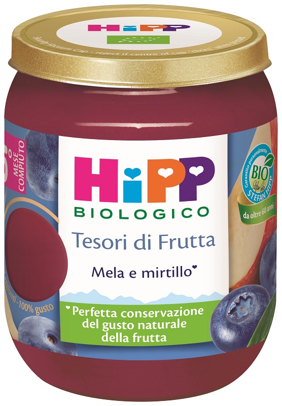 HIPP TESORI FRUTTA MELA MIRTILLO 160 G - Farmacia Del Monaco