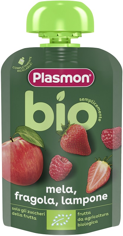 PLASMON MELA FRAGOLA LAMPONE BIO POUCHES 100 G - Farmacia Del Monaco
