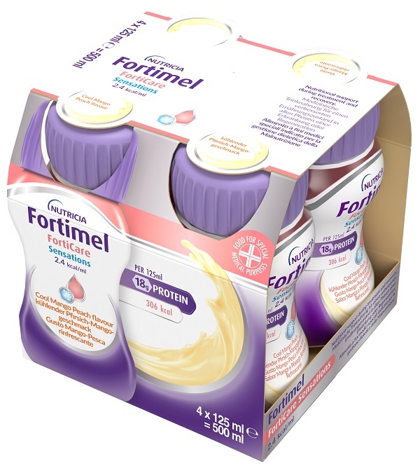 FORTIMEL FORTICARE SENSATION 2,4 KCAL/ML PESCA/MANGO RINFRESCANTE 4 PEZZI DA 125 ML - Farmacia Del Monaco