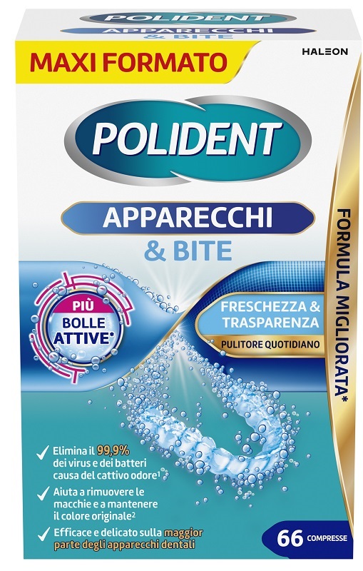 POLIDENT APPARECCHI & BITE PULITORE QUOTIDIANO 66 COMPRESSE - Farmacia Del Monaco