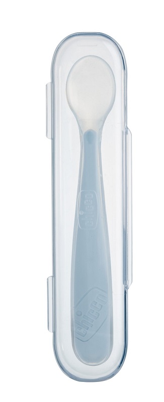 CHICCO SOFTLY SPOON CUCCHIAIO MORBIDO IN SILICONE GRIGIO 6M+ CON CUSTODIA - Farmacia Del Monaco