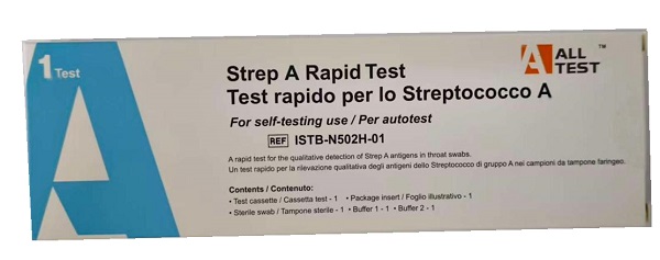 TEST ANTIGENICO RAPIDO ALLTEST STREP A RILEVAZIONE QUALITATIVA ANTIGENI STREPTOCOCCO A NEI CAMPIONI DI TAMPONE FARINGEO AUTO RACCOLTI - Farmacia Del Monaco